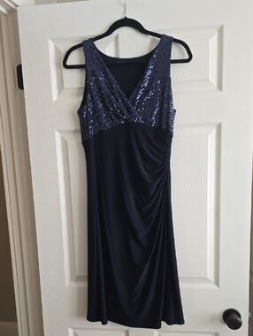 Ralph Lauren Navy Sequin V-Neck Midi Dress